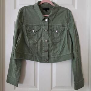 Lane Bryant Green Denim Cotton Blend Cropped Jacket Women's Size 18